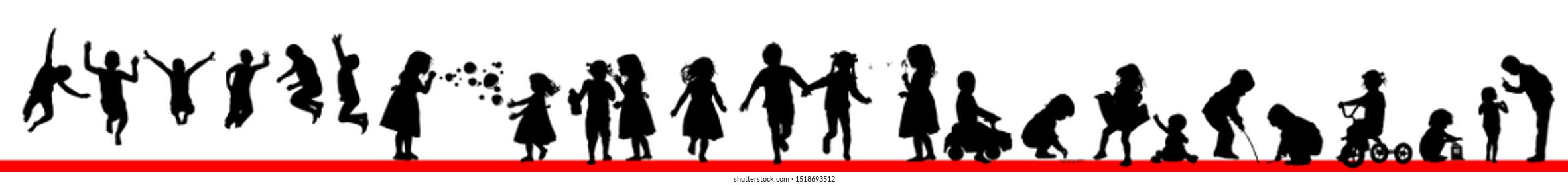 A set of silhouettes of children. Happy childhood. Vector illustration