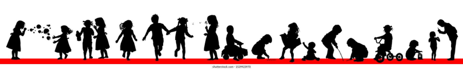 A set of silhouettes of children. Happy childhood. Vector illustration