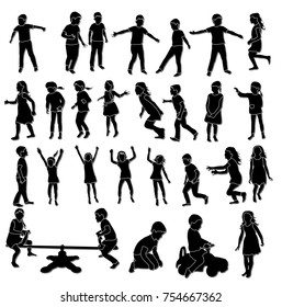 set of silhouettes of children, isolated