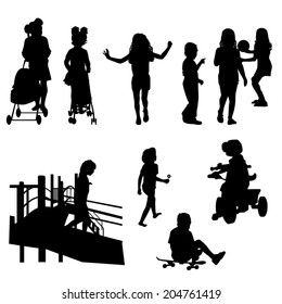 set silhouettes of children on the Playground on a white background vector