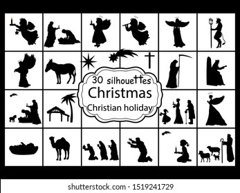 Set silhouettes Christmas Nativity. Christian holiday. Vector illustration