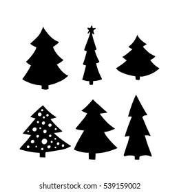 Set Silhouettes Christmas Trees Black Elements Stock Vector (Royalty ...