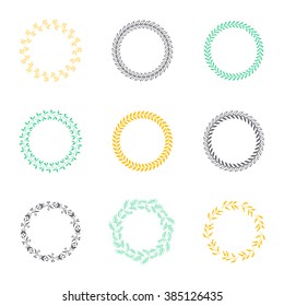 Set silhouettes circular laurel foliate and wheat wreaths depicting an award achievement heraldry nobility and the classics vector illustration.