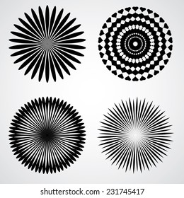 Set of Silhouettes of Circular Spirals isolated on White Background. Decorative Elements for Your Design.