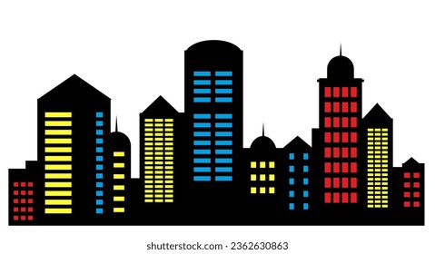 A set of  silhouettes of city buildings, background  cities flourishing, fully built, concentrated highrise  the neat and dense hard and strong  modern  building