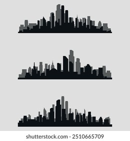 A set of silhouettes of the city skyline. Vector on a gray background