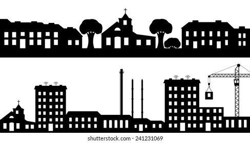 Set of silhouettes the cityscapes. Vector illustration.