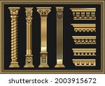 Set of silhouettes classic vintage golden capitals