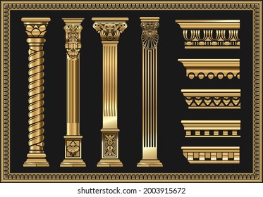 Set of silhouettes classic vintage golden capitals svg
