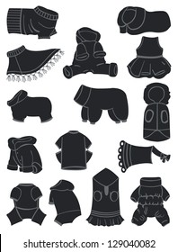 A set of silhouettes of  clothes for dogs