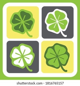 Set with silhouettes of clovers icons on color background. Vector illustration.