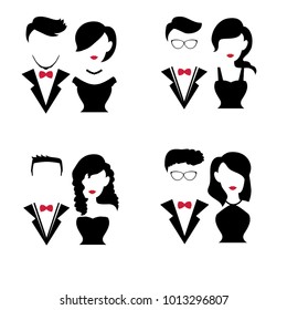 Set of silhouettes couple for valentine, wedding and romance