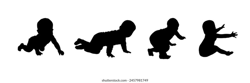 set of silhouettes of a crawling baby	