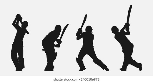 set of silhouettes of cricket athletes. isolated on white background. graphic vector illustration.