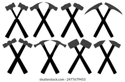 set silhouettes cross hammer icon vector design illustration