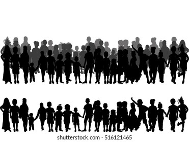 set of silhouettes of a crowd of children, vector