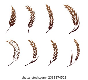 A set of silhouettes of curved ears of corn