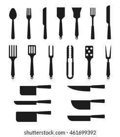 Set of silhouettes cutlery. Spoon, fork, knives. 