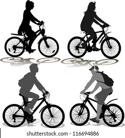 Set of Silhouettes of the cyclist