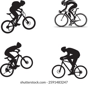 set of silhouettes of cyclist. sport, racing, vehicle, active concept. vector illustration.