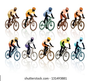 Set of silhouettes, cyclists in the bicycle race. Sport illustration.