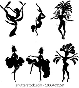Set of silhouettes of dancers of erotic dances