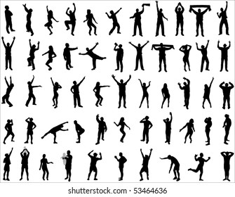 Set silhouettes of dancing boys and girls.