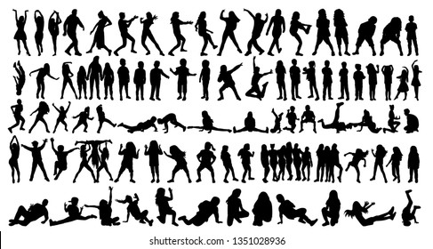 set of silhouettes of dancing children and people