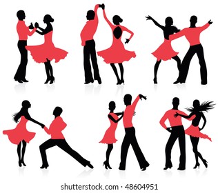 Set of  silhouettes of a dancing couple.