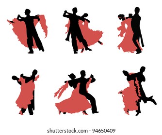 Set of  silhouettes of a dancing couple.