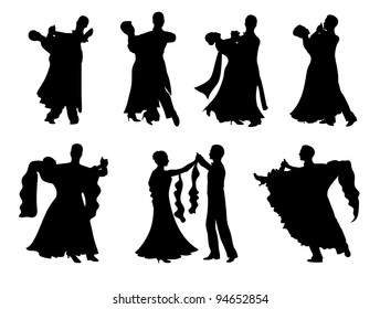 Set of  silhouettes of a dancing couple.