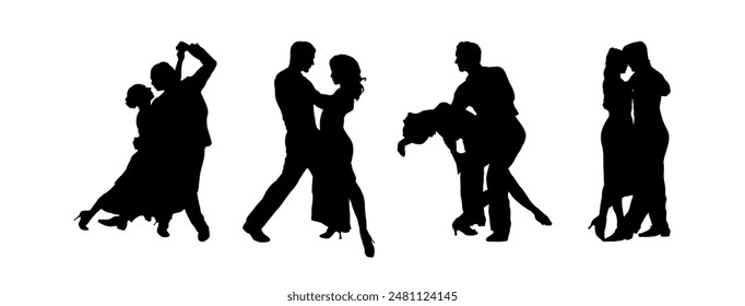 set silhouettes of dancing couple, ballroom dancing