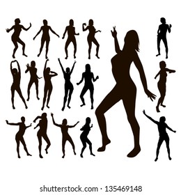 set of silhouettes of dancing girls