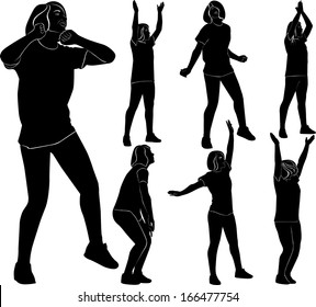 set of silhouettes of dancing girls