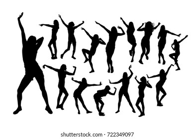 Set Silhouettes of dancing girls. Vector