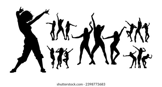 Set of silhouettes of dancing people. hand drawing. Not AI, Vector illustration