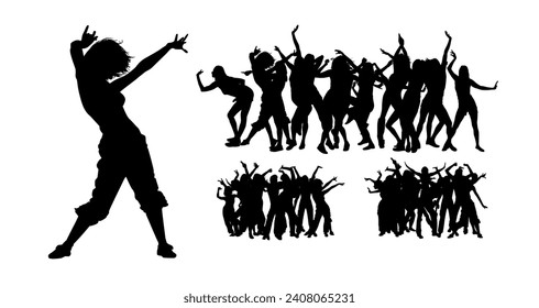 Set of silhouettes of dancing people. hand drawing. Not AI, Vector illustration