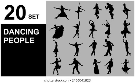 set of silhouettes of dancing people or male and female dancers, man and woman dancing	
