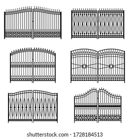 Set of silhouettes of decorative forged gates, vector illustration