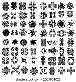 Set with silhouettes of decorative ornaments isolated on white background. Vector illustration