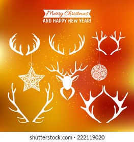 Set of silhouettes of deer antlers. Holiday design background. Vector illustration