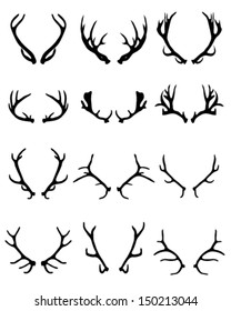 Set of silhouettes of deer antlers-vector