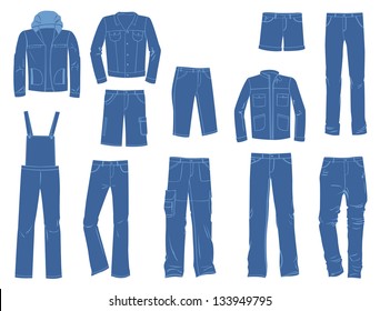 A set of silhouettes of denim menswear