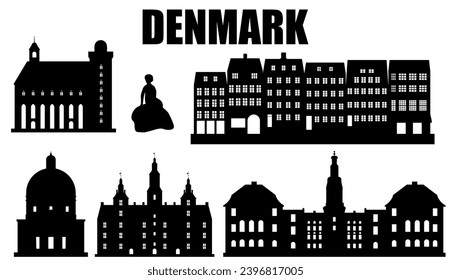 Set of silhouettes of Denmark landmarks tourist attraction ,vector illustration