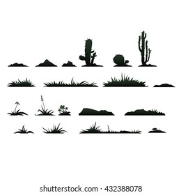 Set Of Silhouettes Of Desert Plants. Vector Illustration.