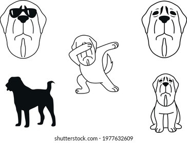 Set of silhouettes of different dog breeds. Black and white vector illustration
