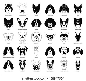 Set of silhouettes of different dog breeds on a white background