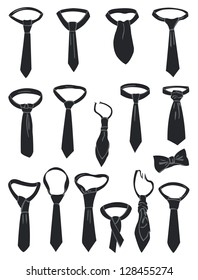 A set of silhouettes of different  knots of neckties