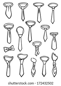 A set of silhouettes of different knots of neckties