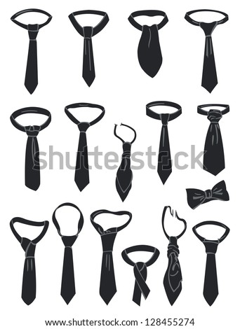 A set of silhouettes of different  knots of neckties
